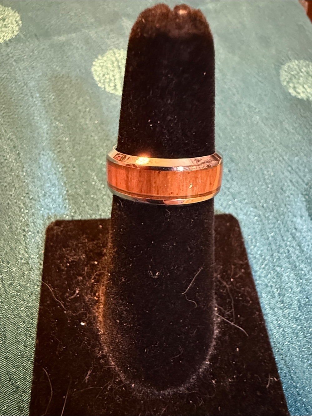 Two-Tone Wooden Inlay Band - Brown and Silver - Picture 1 of 2
